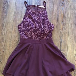 Tiered Glittery Cocktail Dress (Wine)